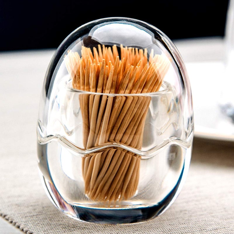 Yakri Acrylic Toothpick Holder Dispenser Organizer Clear Storage Box with Lid (Egg Shape), YTBH-08363 - Image 3